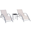 3 Piece Metal Frame Reclining Garden Lounge Set with Table - Cream