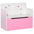 Kids Wooden Toy Storage Chest Chair 2-in-1 with Gas Stay Bar and Safety Hinges 60x30x50cm - Pink