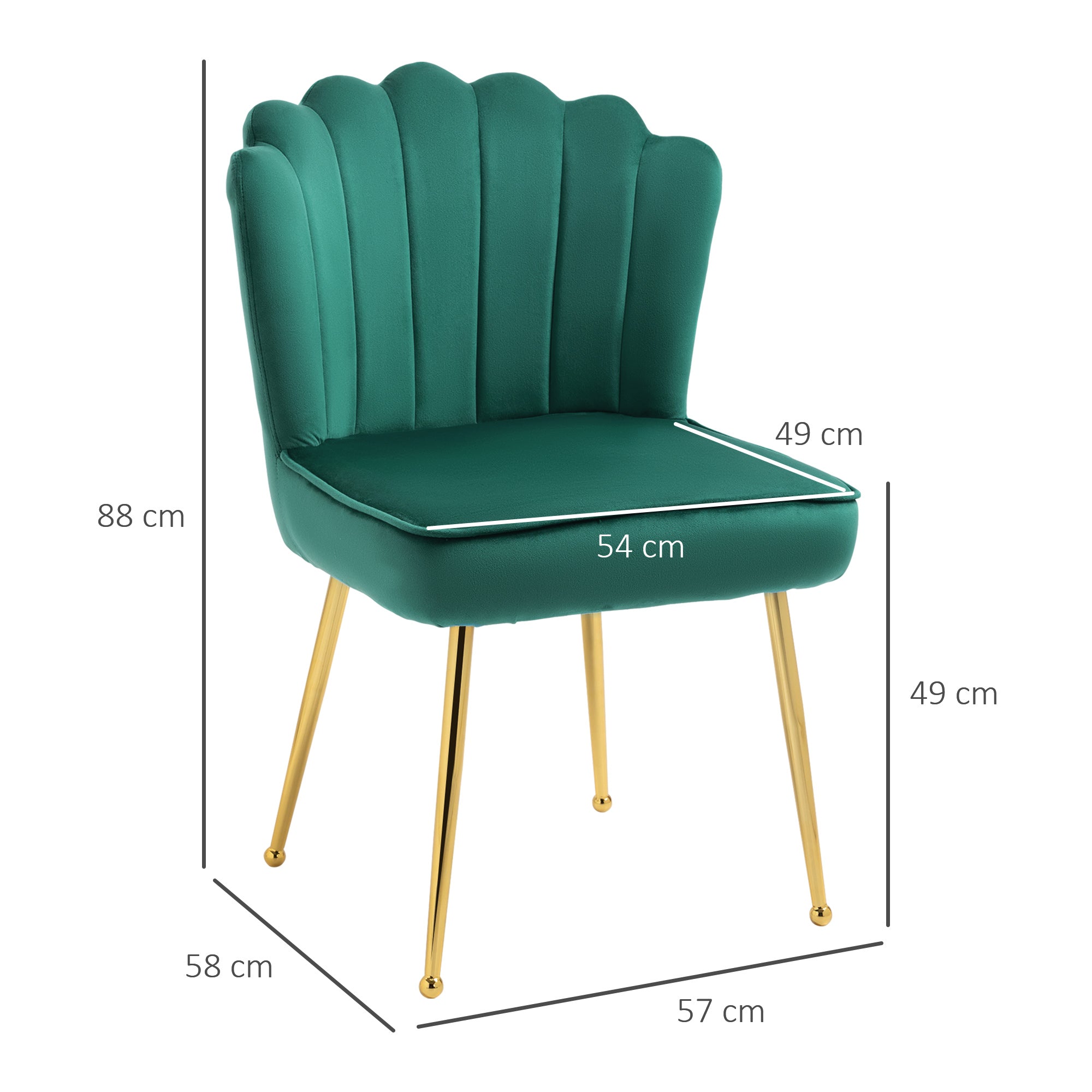 Shell Luxe Velvet Accent Chair, Modern Living Room Chair with Gold Metal Legs for Living Room, Bedroom, Home Office, Set of 2, Green