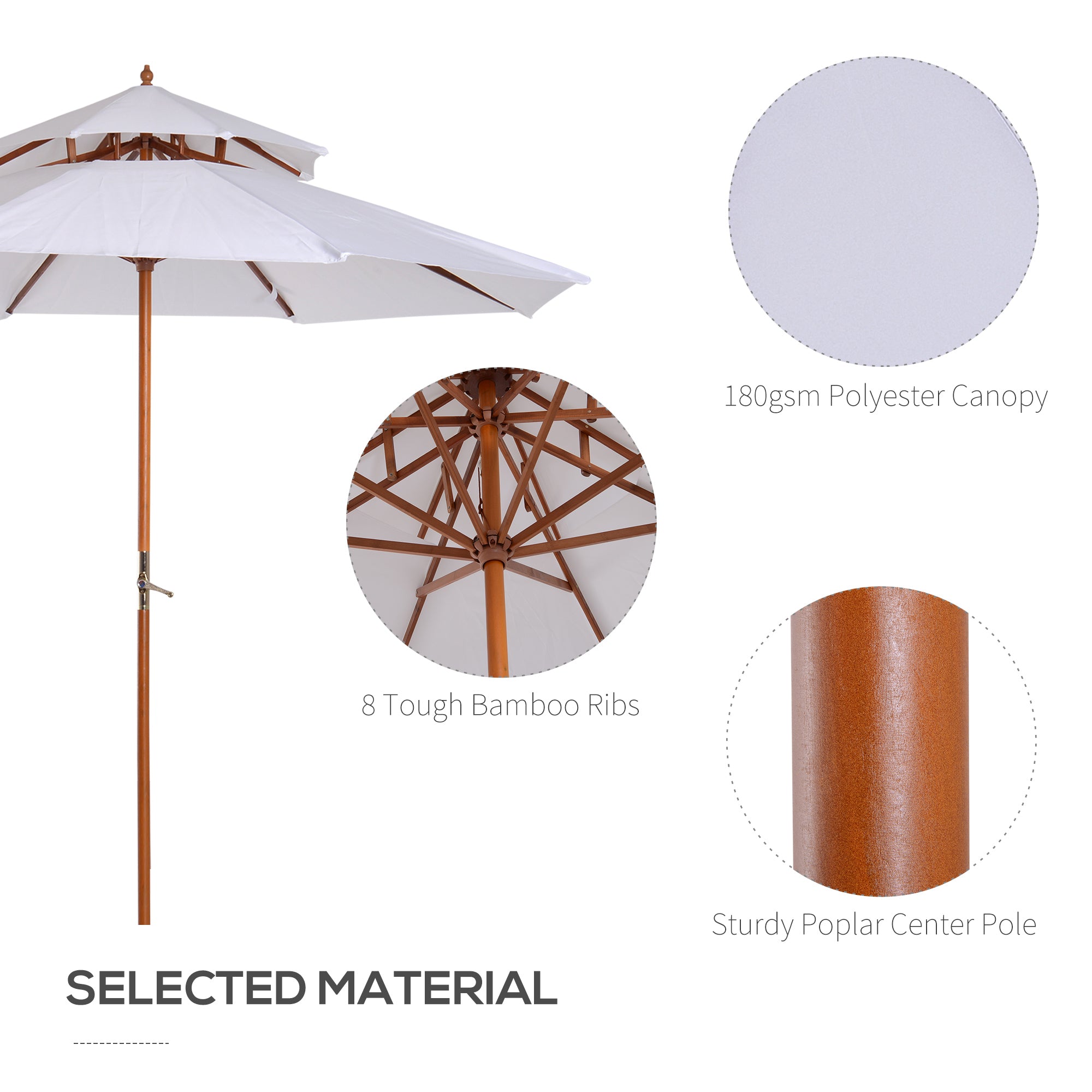 2.7m Patio Umbrella Double Tier Garden Parasol Umbrella Outdoor Sun Umbrella Sunshade Bamboo Parasol Cream White