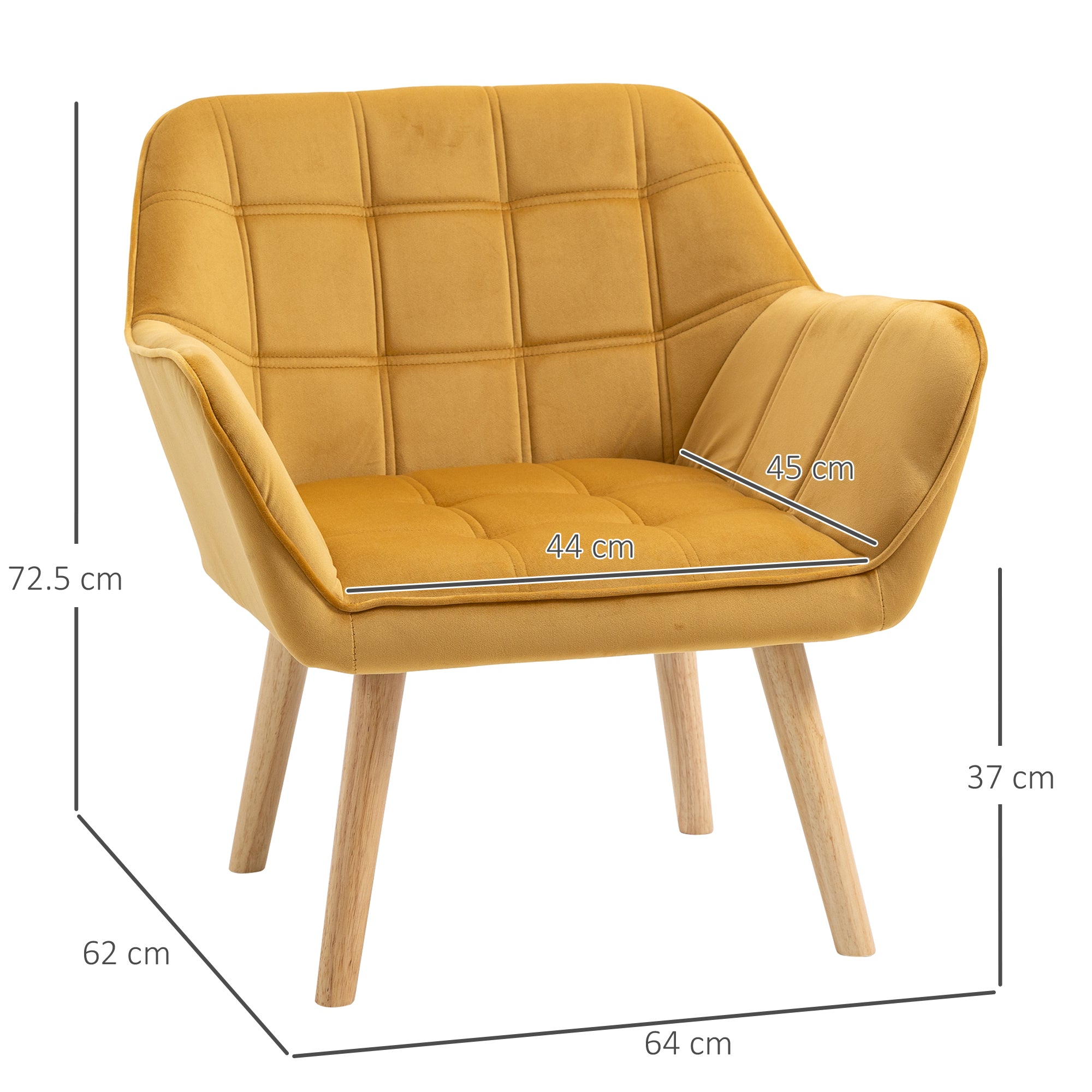 Armchair Accent Chair Wide Arms Slanted Back Padding Iron Frame Wooden Legs Home Bedroom Furniture Seating Set of 2 Yellow