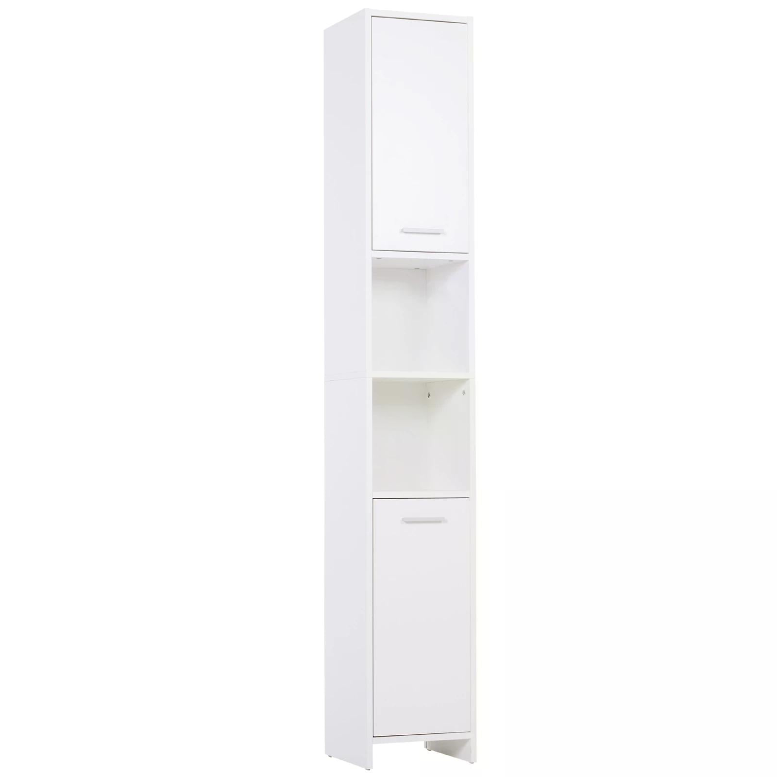 Slim Bathroom Tall Cabinet, High Floor Cabinet Unit for Bathroom, Freestanding Storage Cabinet with 2 Doors and Adjustable Shelves, White