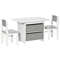 3 Piece Kids Table and Chairs Set with Storage Drawers - White