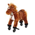 Rocking Horse Plush Kids Ride-On Wooden Pony Toy with Sound and Wheels - Brown