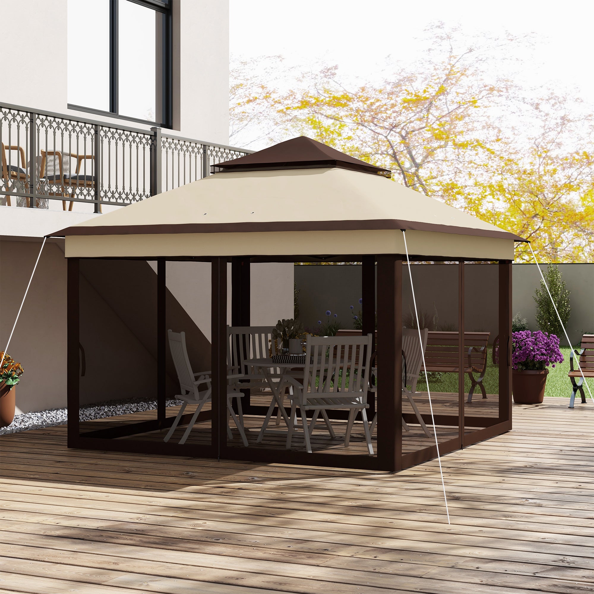 3 x 3 Metre Pop Up Gazebo Set with Removable Mesh Curtains - Beige