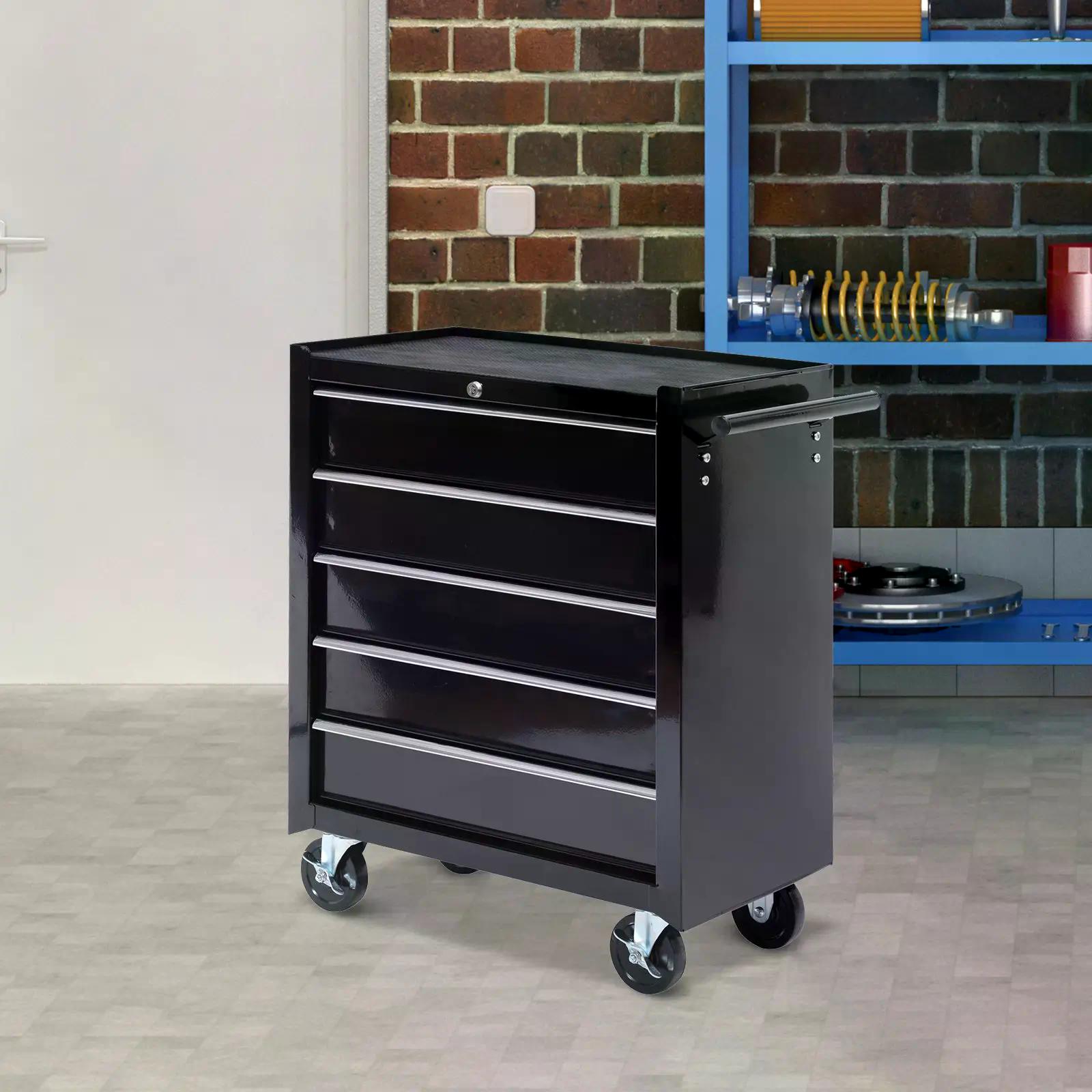 Cold Rolled Steel 5-Drawer Rolling Tool Storage Cabinet Tool Chest Black