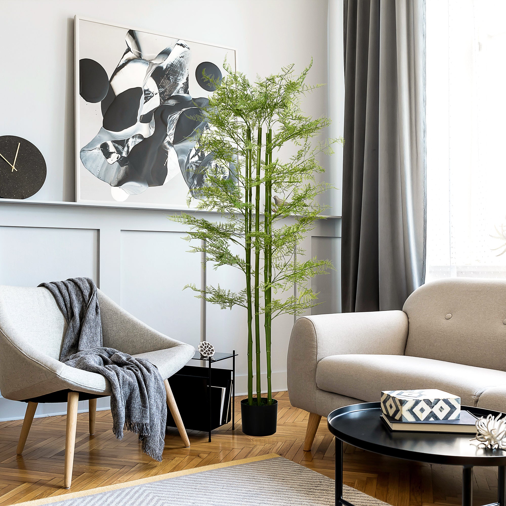 Decorative Artificial Plants Asparagus Fern Tree in Pot Fake Plants for Home Indoor Outdoor Decor, 155cm