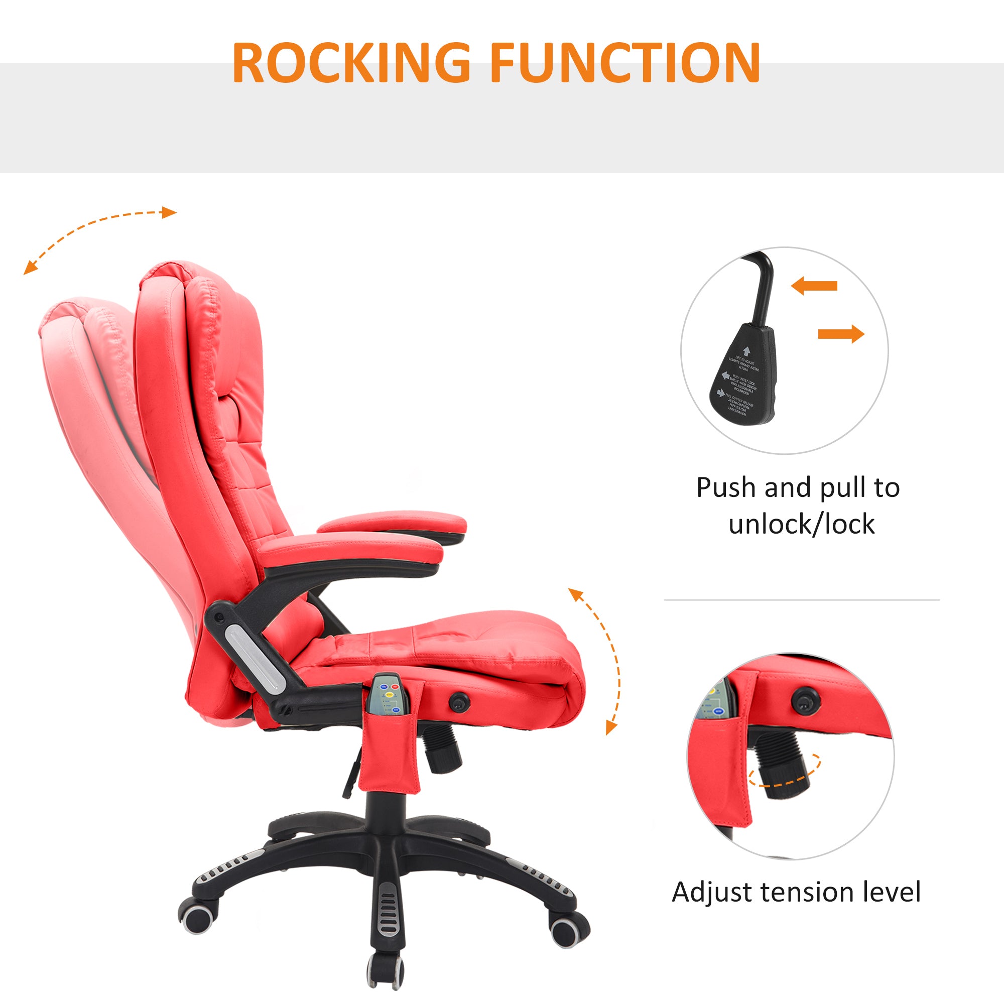 Ergonomic Chair with Massage and Heat, High Back PU Leather Massage Office Chair With Tilt and Reclining Function, Red