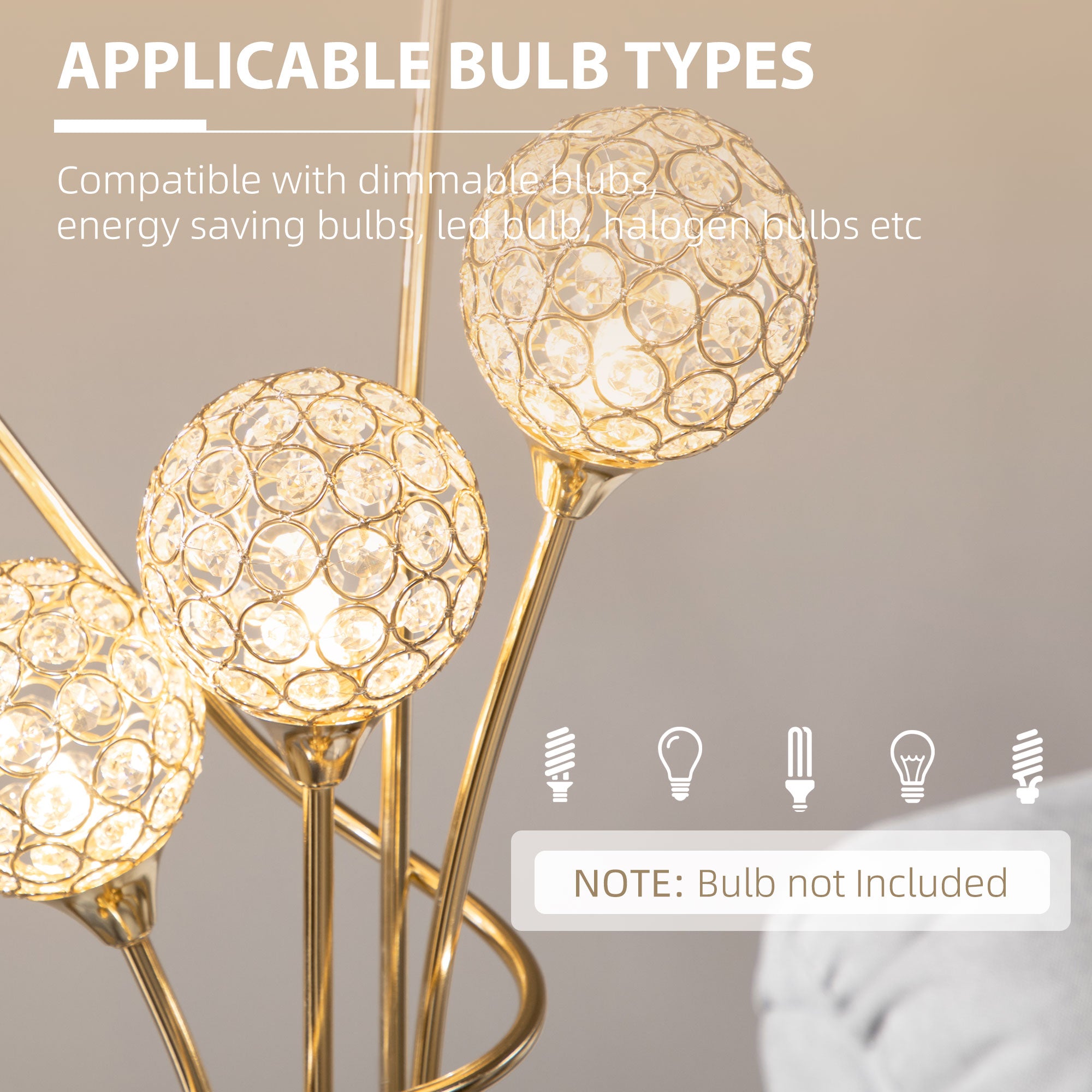 Modern Crystal 5-Light Upright Floor Lamp 156cm for Living Room Bedroom - Gold Tone