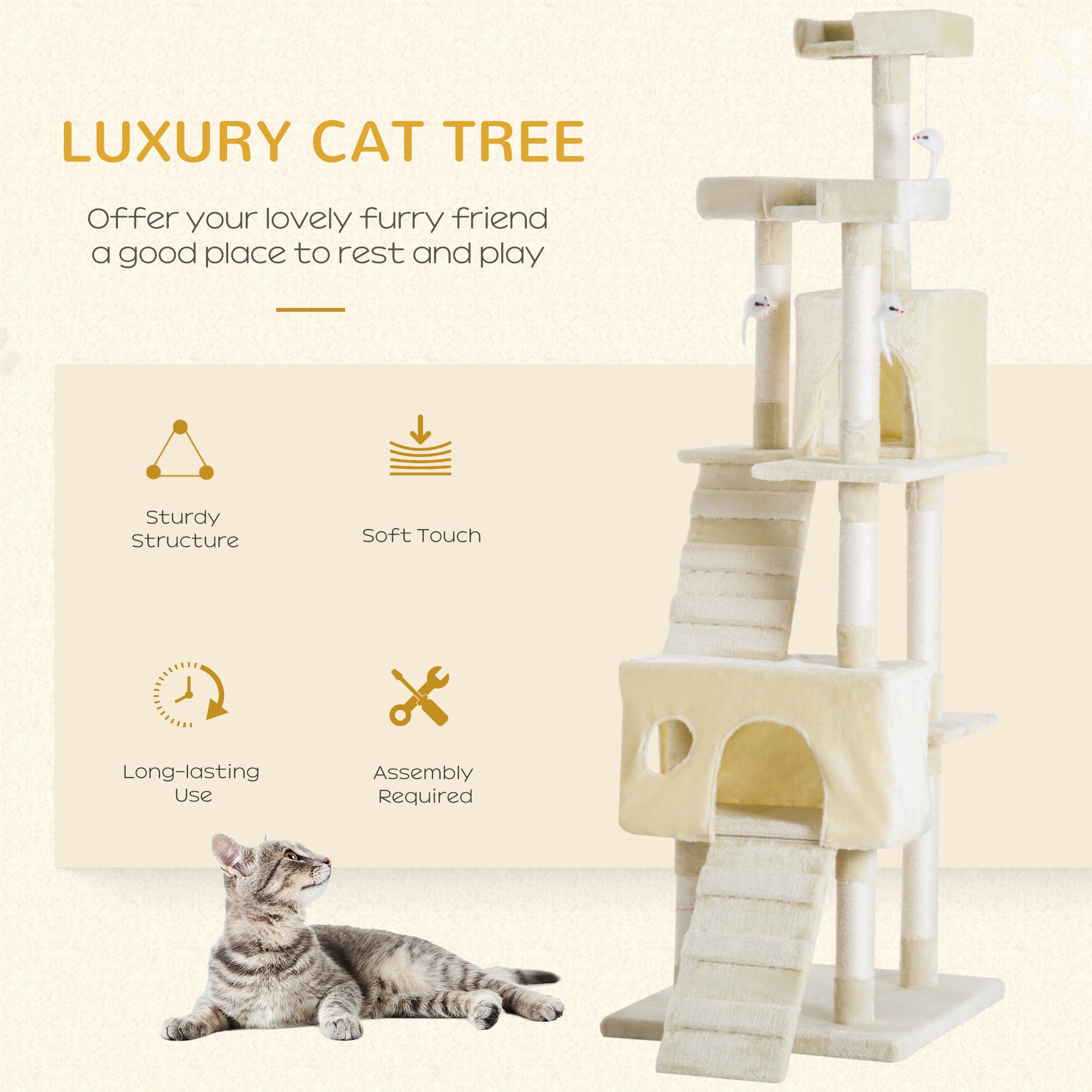 Cat Tower Centre Sisal Kitten Tree Scratch Scratcher Scratching Post Toy Climbing Tree Bed Multi Level 181cm(H)