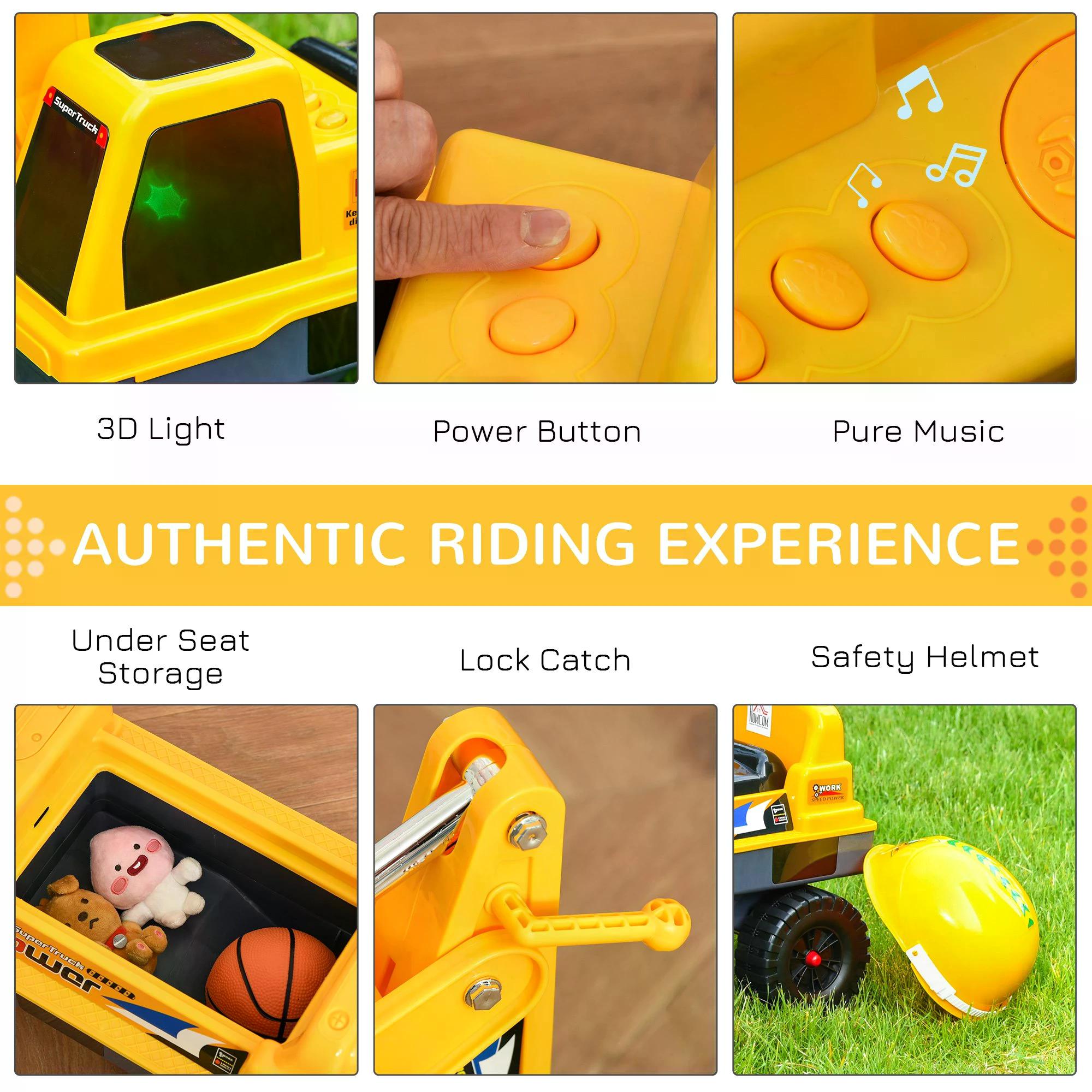 No Power Construction Ride on Excavator Digger Multi-functional Bulldozer Toy Detachable Digging Bucket and Music for Ages 2-3 Years Old Yellow