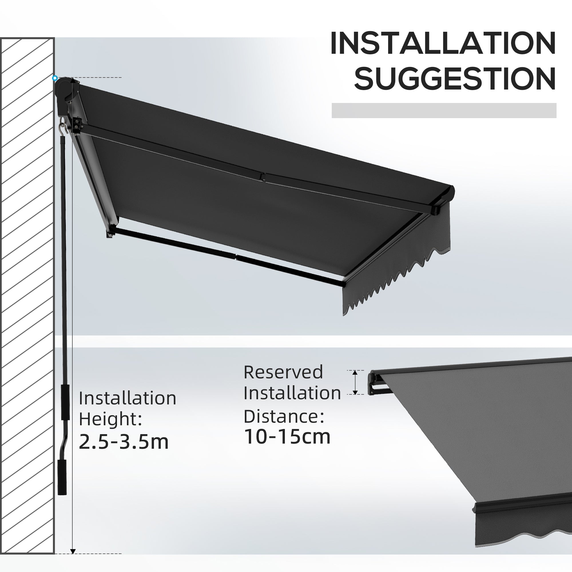 3.5 x 2.5m Aluminium Frame Electric Awning, Retractable Awning Sun Canopies for Patio Door Window, Dark Grey