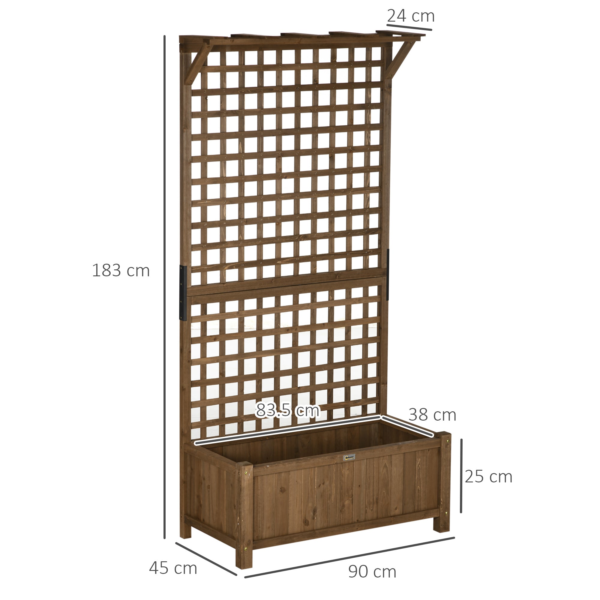 2 Pcs Raised Bed with Drainage Holes, Wood Planter with Trellis for Climbing Plants to Grow Vegetables, Flowers, Brown