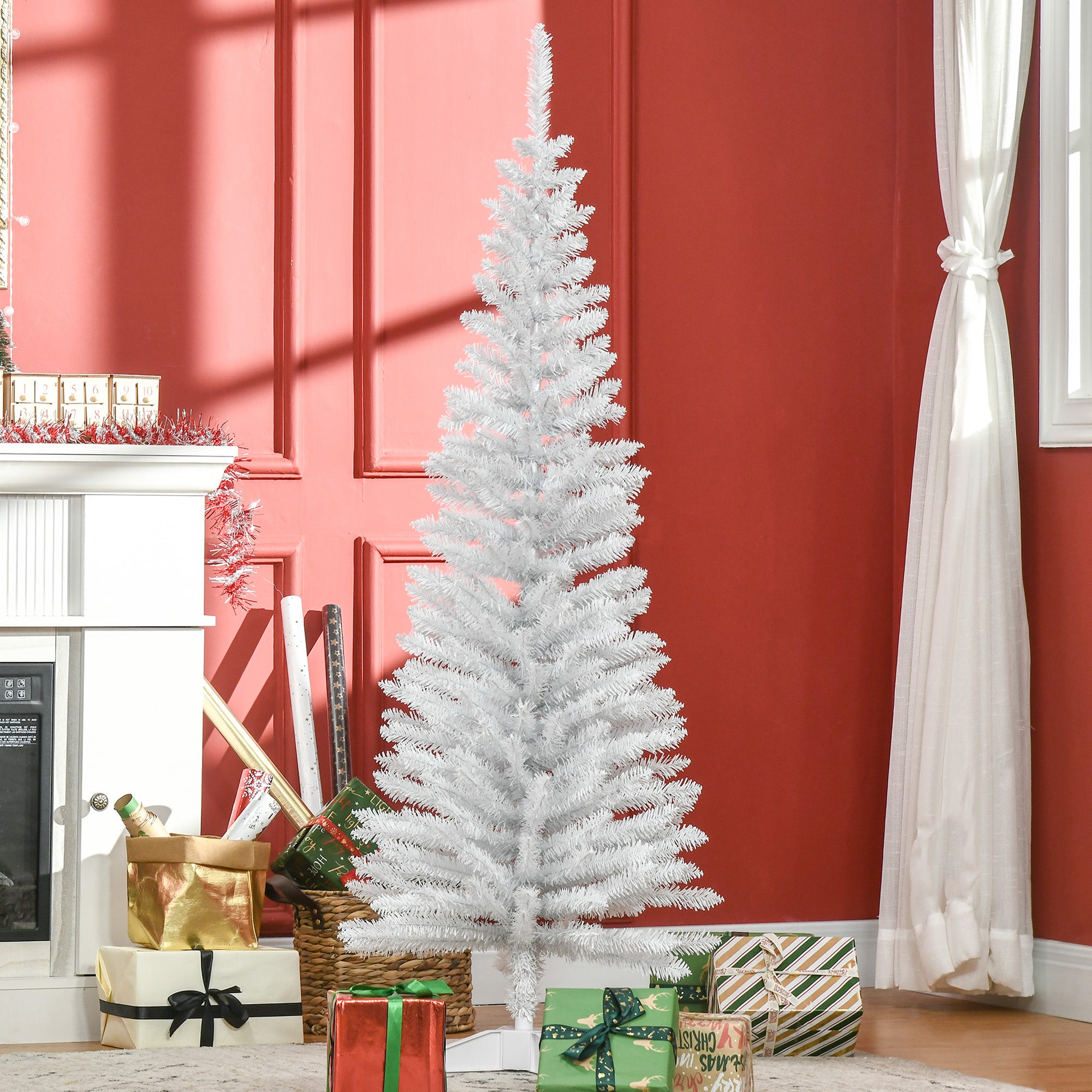 5T Artificial Pine Pencil Slim Tall Christmas Tree with Branch Tips Xmas Holiday Décor with Stand White