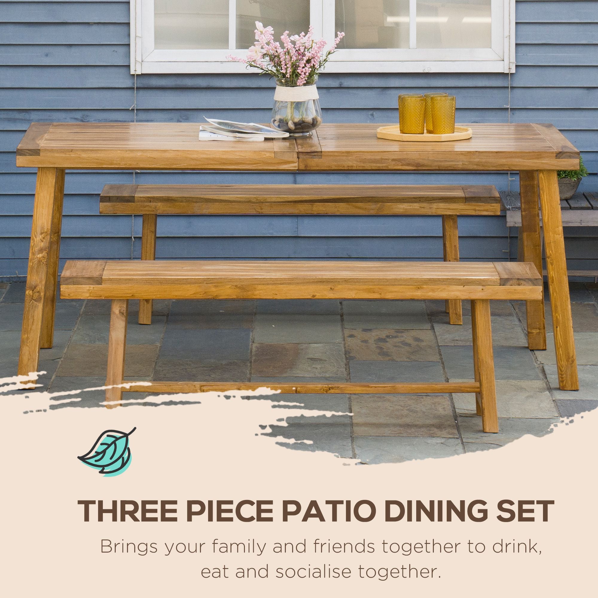 3 Piece Outdoor Garden Dining Set Acacia Wood Natural Finish