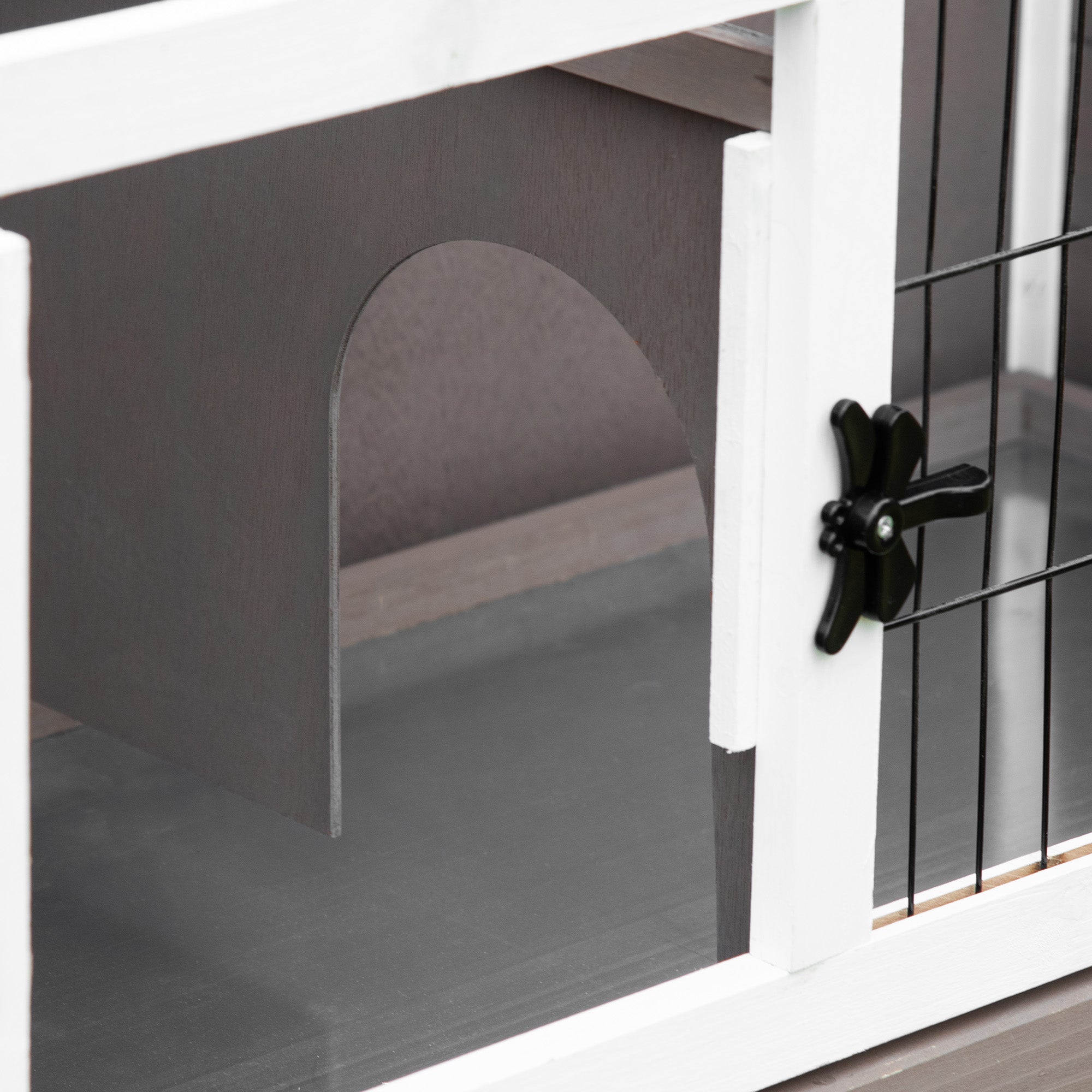 Elevated Wooden Rabbit Hutch, Indoor/Outdoor Bunny Cage with Hinged Asphalt Roof and Removable Tray for Guinea Pig, Brown