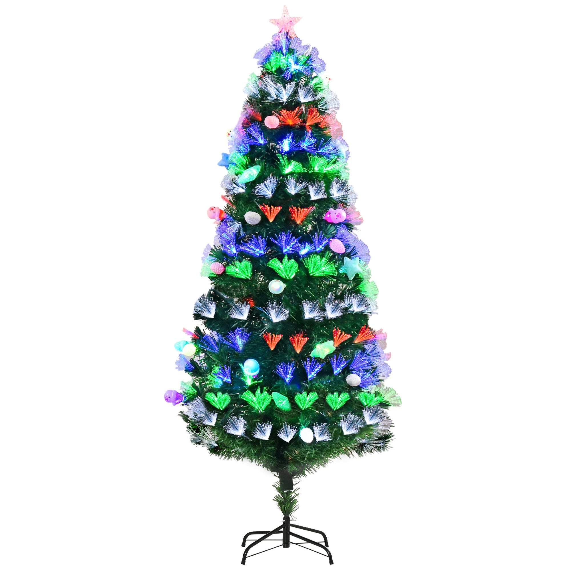 6FT Pre-Lit Artificial Christmas Tree w/ Fibre Optic Baubles Fitted Star LED Light Holiday Home Xmas Decoration-Green