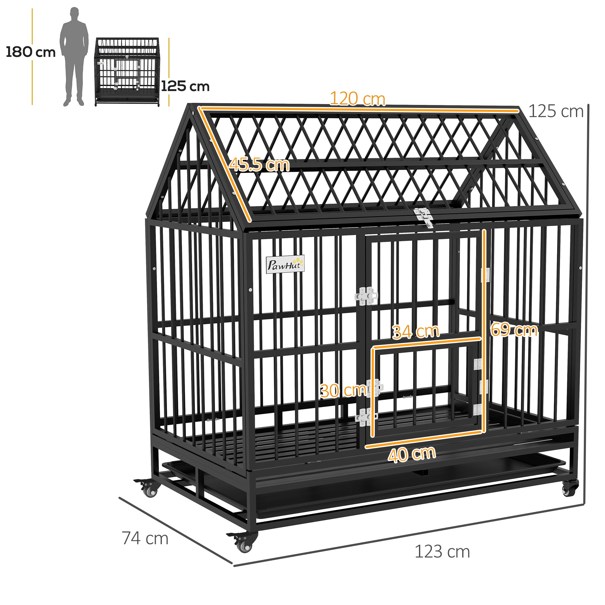 48" Heavy Duty Dog Crate on Wheels, with Removable Tray, Openable Top, for L, XL Dogs - Black