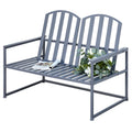 2 Seater Steel Frame Garden Bench with Slatted Design - Grey