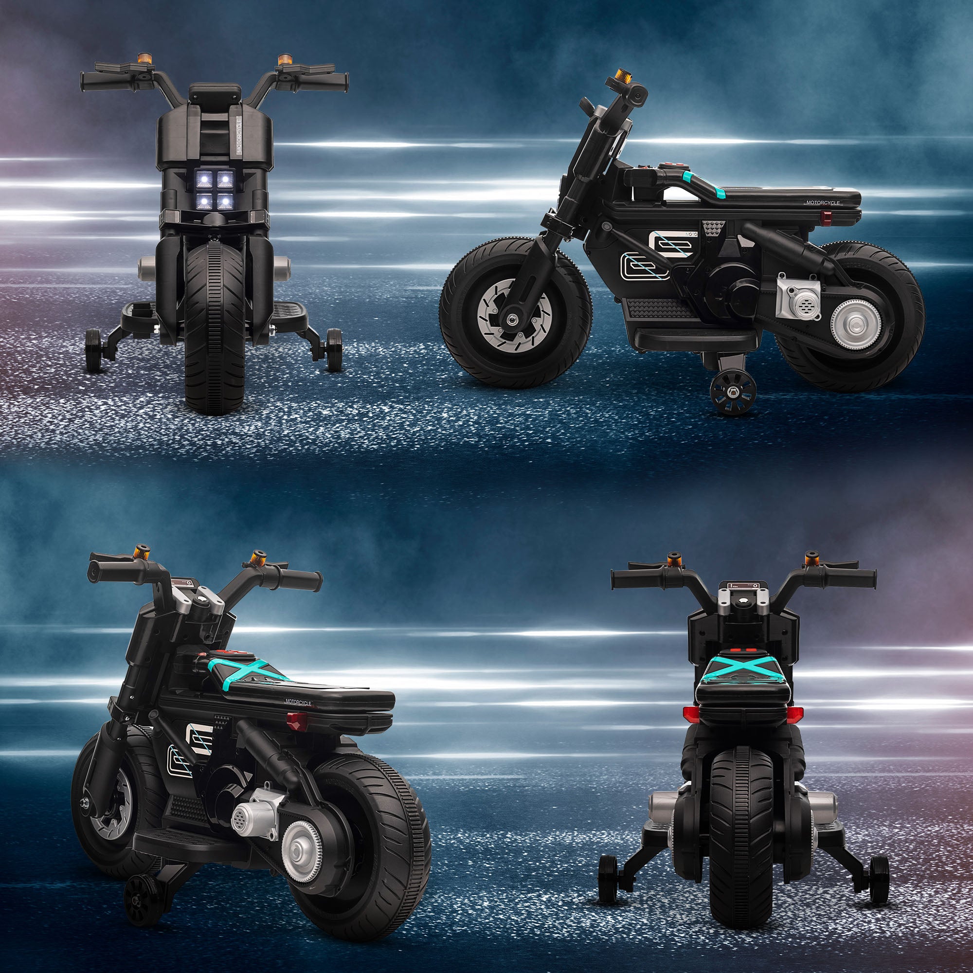 Kids Electric Motorbike with Siren, Horn, Headlights & Training Wheels for Ages 3-5 Years - Black