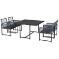 5 Piece Garden Dining Set with Tempered Glass Top and Foldable Backrest - Dark Grey