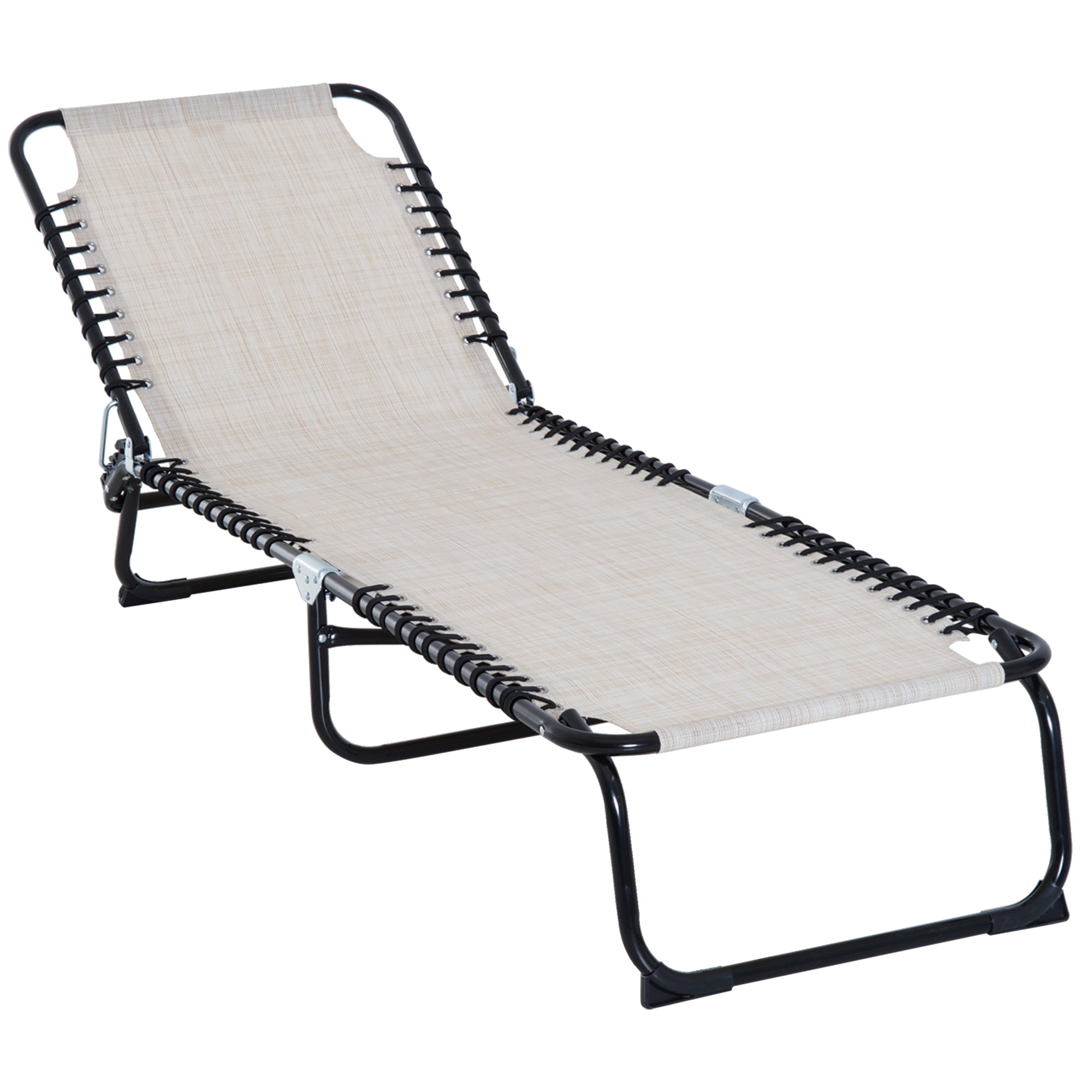 Folding Chaise Lounge Chair Reclining Garden Sun Lounger with 4-Position Adjustable Backrest for Patio, Deck, and Poolside, Cream White