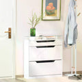 Shoe Cabinet with 3 Drawers, Flip Door, Adjustable Shelf, Glass Top High Gloss Storage Cupboard for 14 Pairs - White