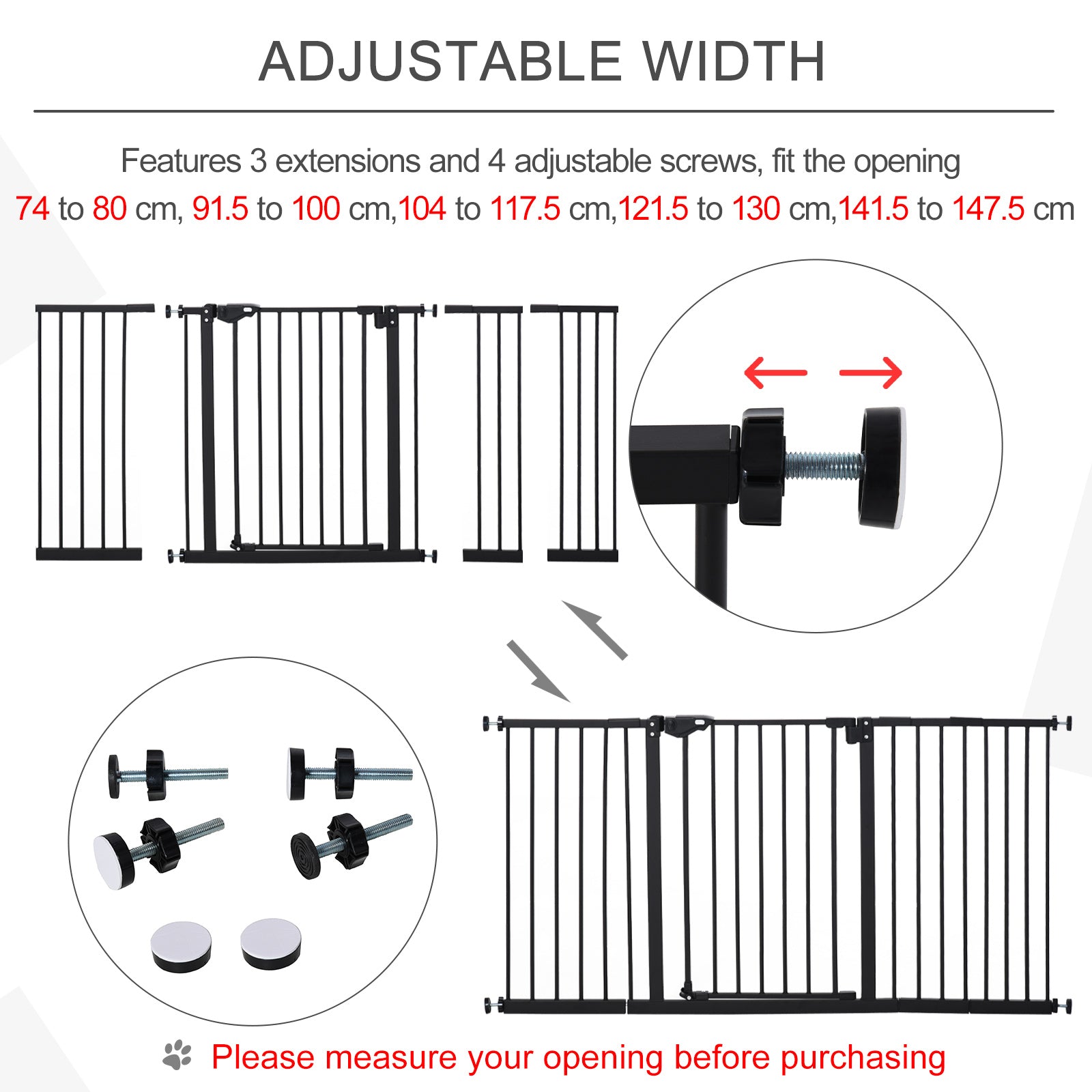 Retractable Pet Safety Gate Dog Barrier Home Doorway Corridors Room Divider Stair with 3 Extensions and Adjustable Screws Black 76.2 x 152.3 cm