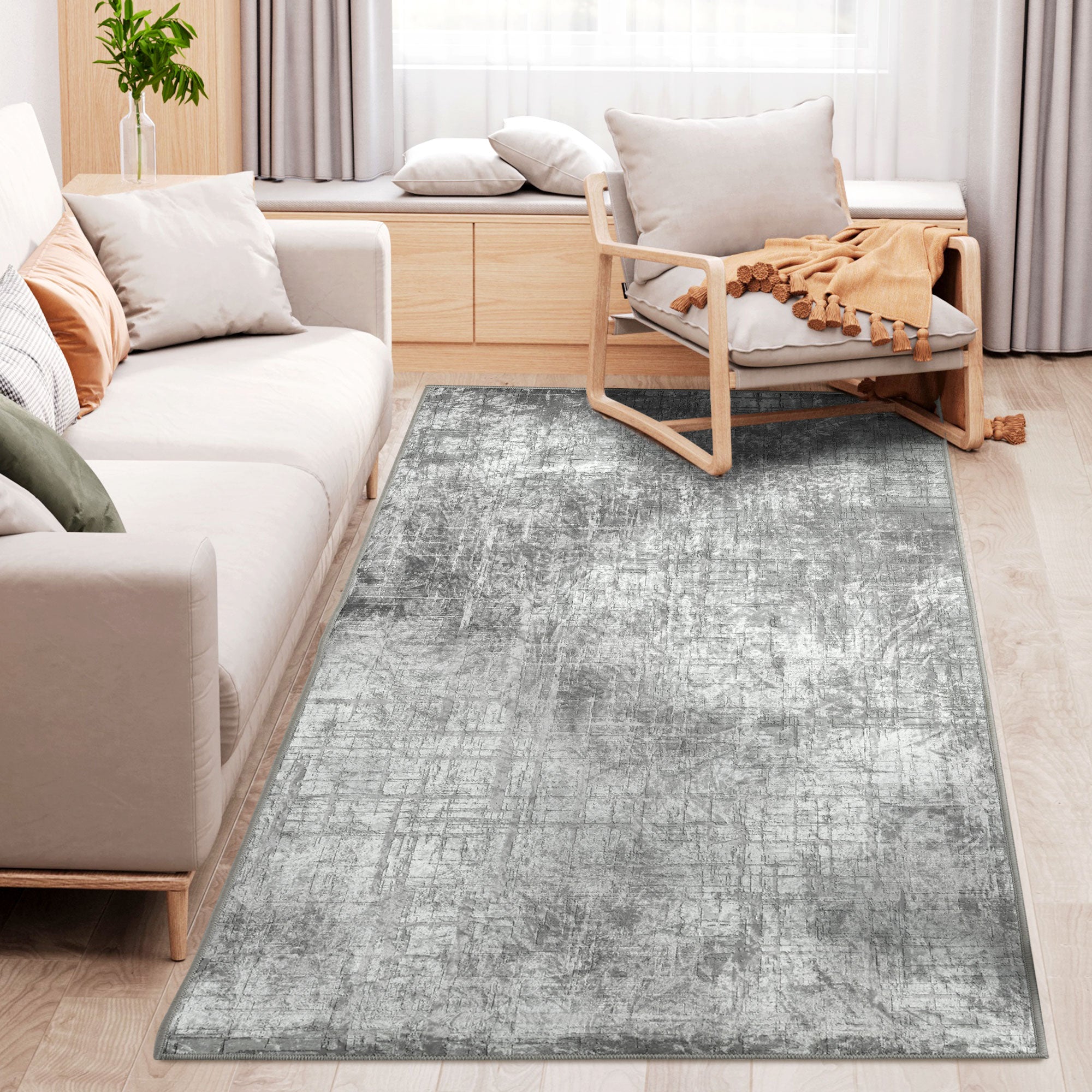 Grey Rug, Modern Abstract Area Rugs, Decorative Carpet for Living Room, Bedroom, Dining Room, 150 x 80cm