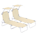 2-Piece Outdoor Foldable Sun Lounger Set with Adjustable Backrest & Removable Shade Canopy - Beige