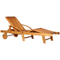 Outdoor Wooden Foldable Sun Lounger with Wheels and Side Table - Natural