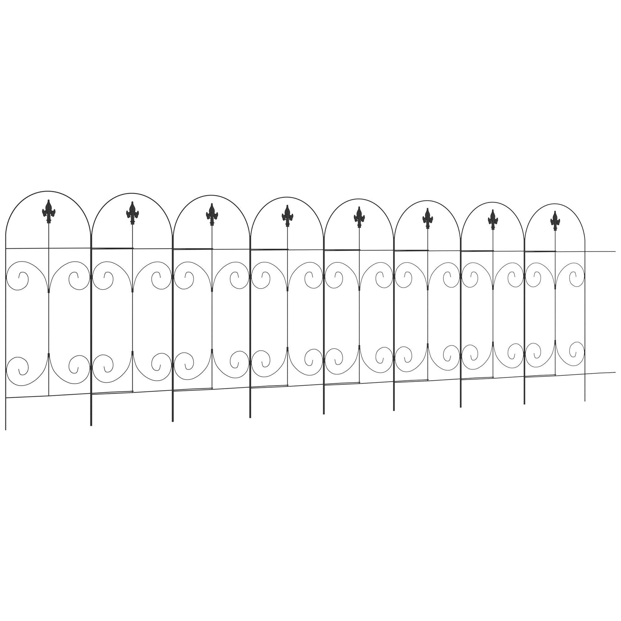 Set of 8 Rustproof Metal Garden Fence Panels 44 Inch Black