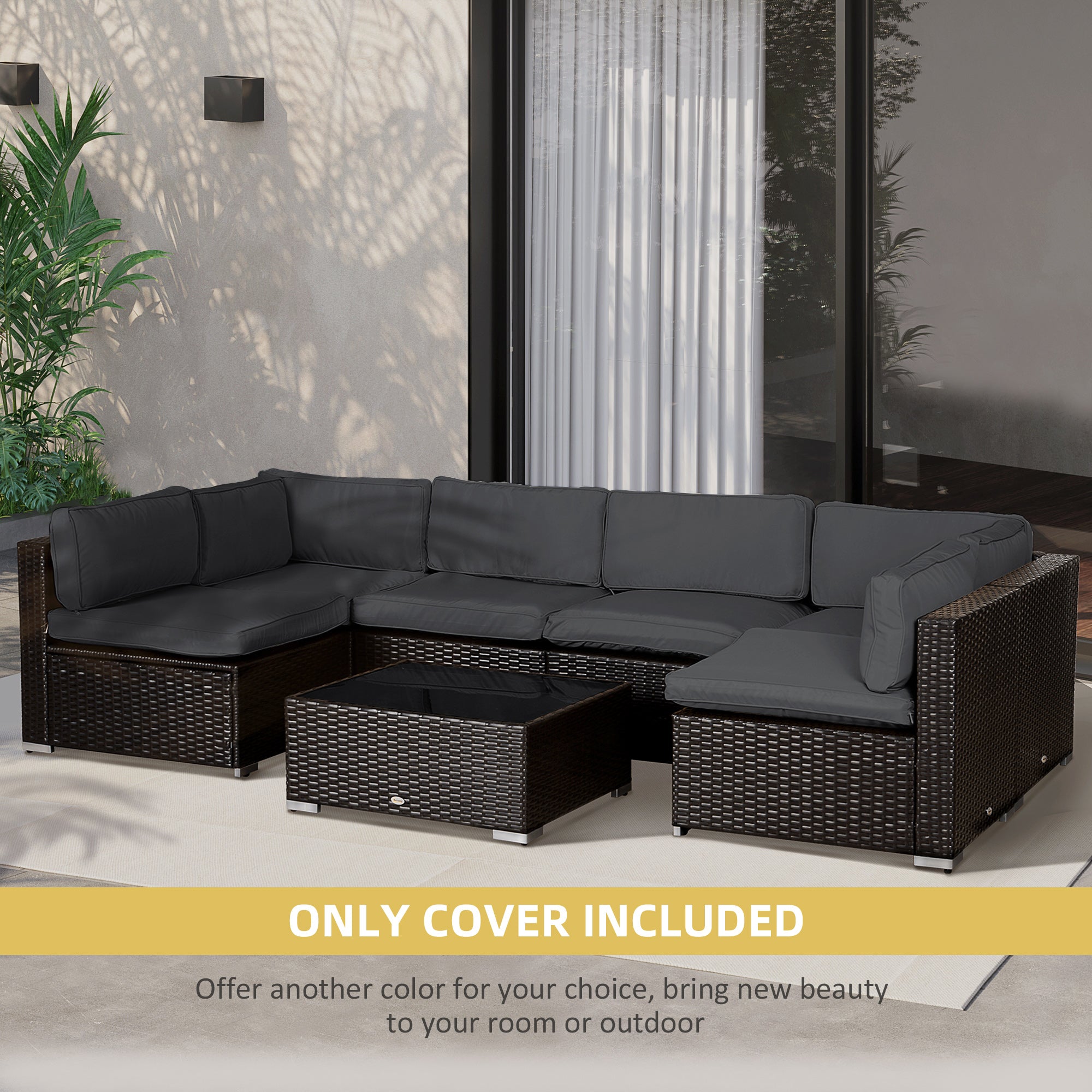 Set of 14 Polyester Rattan Sofa Cushion Covers - Dark Grey Outdoor