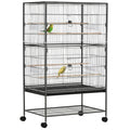 Large Bird Cage for Budgie Finch Canaries Parakeet with Rolling Stand, Tray & Storage Shelf - Dark Grey