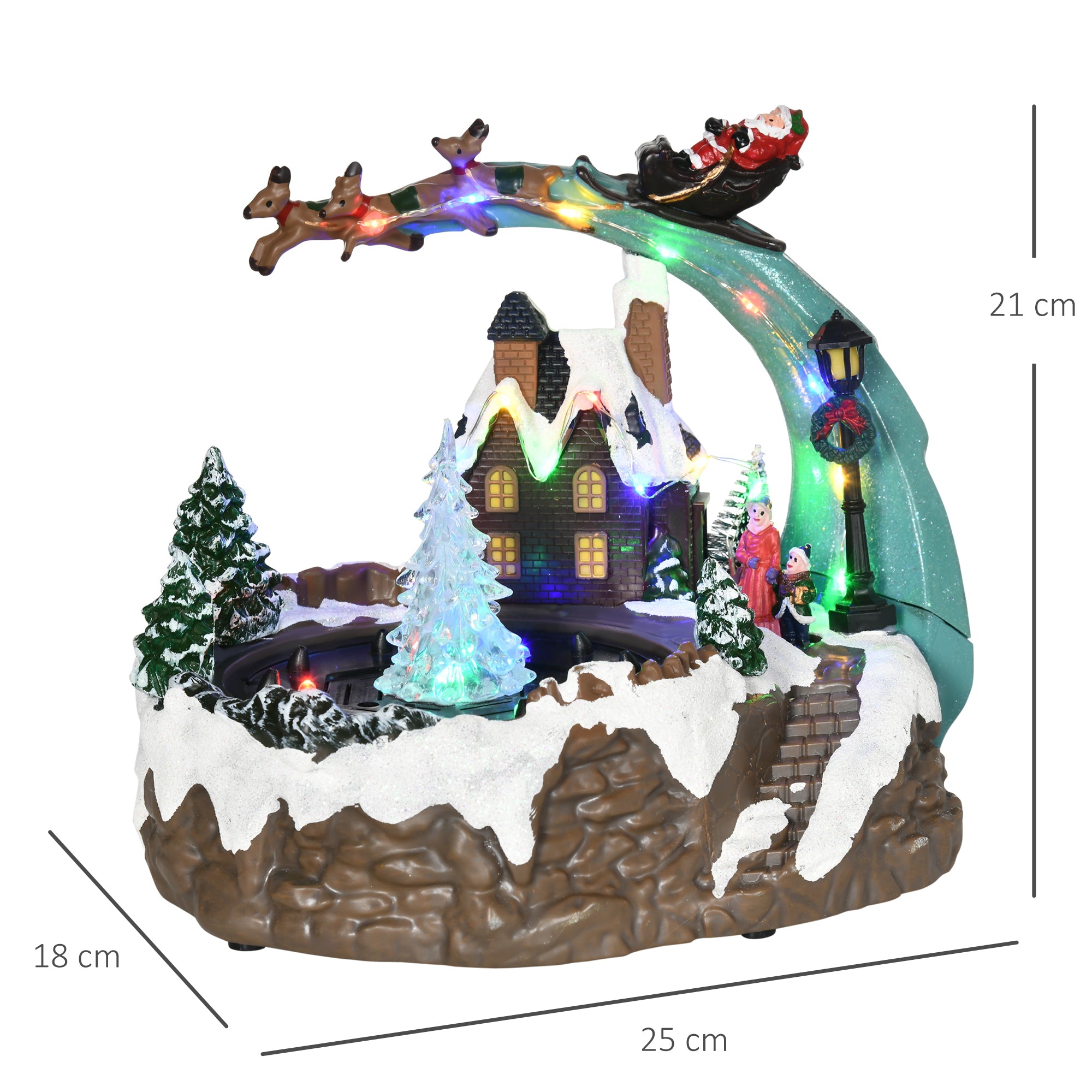 Fountain Christmas Village, Santa and Deer Animated Winter Wonderland Set with Multicoloured LED Light, Plug-In Christmas Decoration