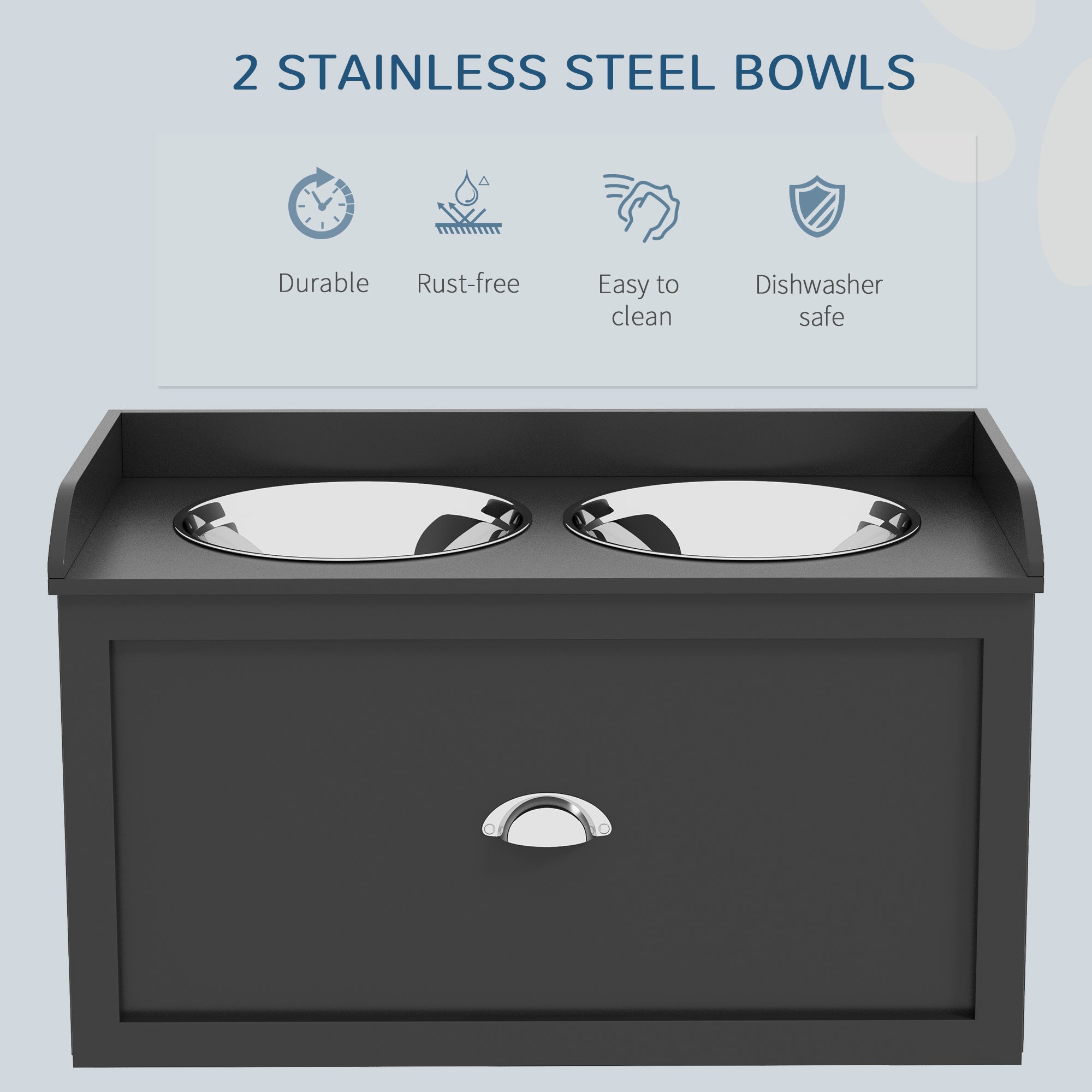 Raised Stainless Steel Dog Bowls with 21L Storage Drawer for Large Dogs and Cats - Black