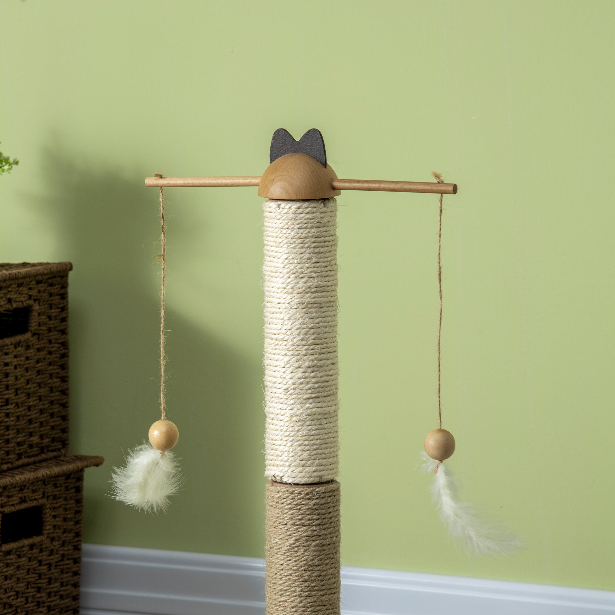 56cm Cat Tree, Kitty Activity Center with Turntable Interactive Ball Toy, Cat Tower with Jute & Sisal Scratching Post, Natural