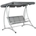 3 Seater Steel Outdoor Patio Porch Swing Chair with Adjustable Canopy - Dark Grey