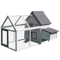Wood Chicken Coop with Nesting Box, Ramp & Run for Backyard Poultry - Grey & White