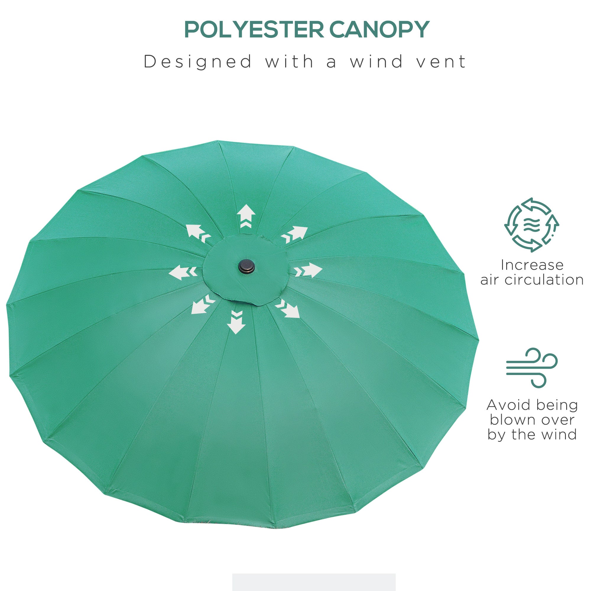 Ф255cm Patio Parasol Umbrella Outdoor Market Table Parasol with Push Button Tilt Crank and Sturdy Ribs for Garden Lawn Backyard Pool Green