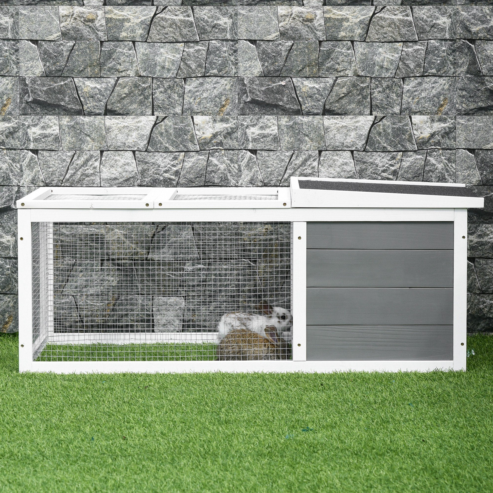 Indoor Outdoor Wooden Small Guinea Pigs Hutch with UV-Resistant Asphalt Roof and Water-Repellent Paint
