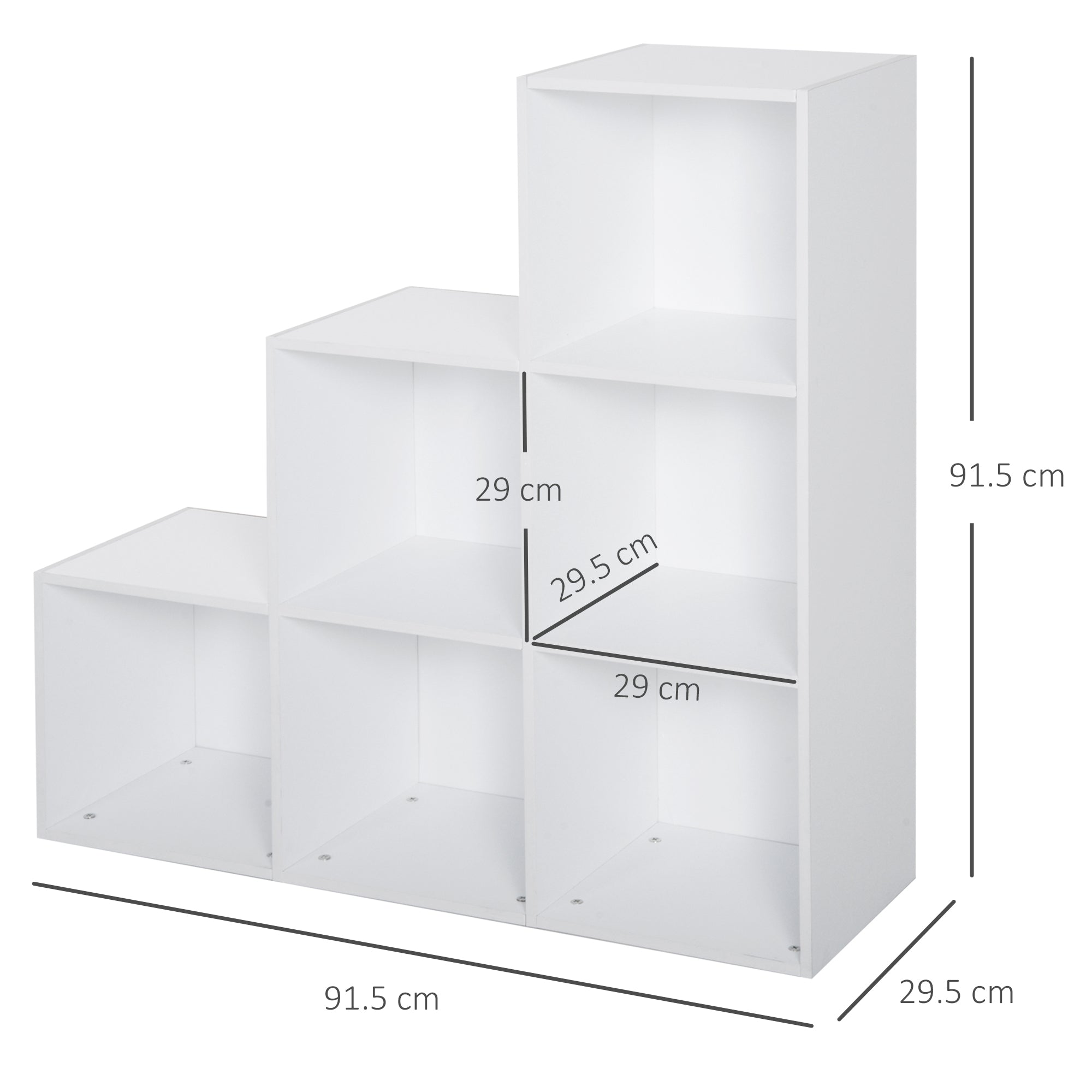 3-tier Step 6 Cubes Storage Unit Particle Board Cabinet Bookcase Organiser Home Office Shelves - White