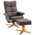 Faux Leather Swivel Recliner Chair with Storage Ottoman and Wooden Base - Brown
