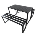 3 Piece Outdoor Metal Dining Set with Slatted Benches - Black