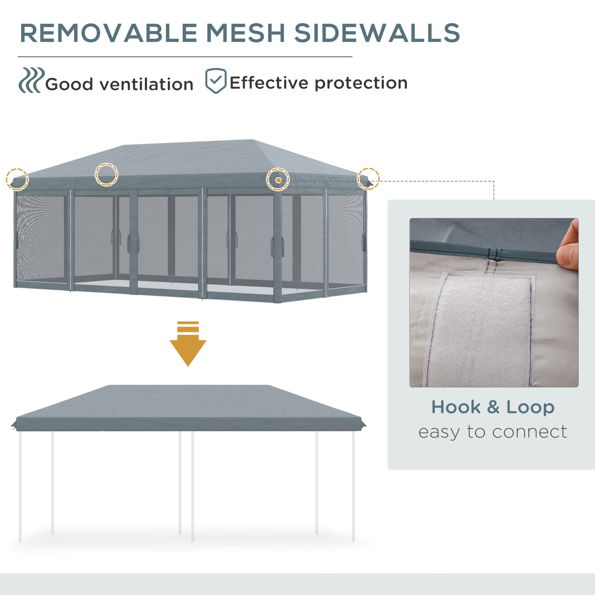 6x3m Outdoor Pop Up Canopy Tent with Mesh Walls and Carry Bag - Grey