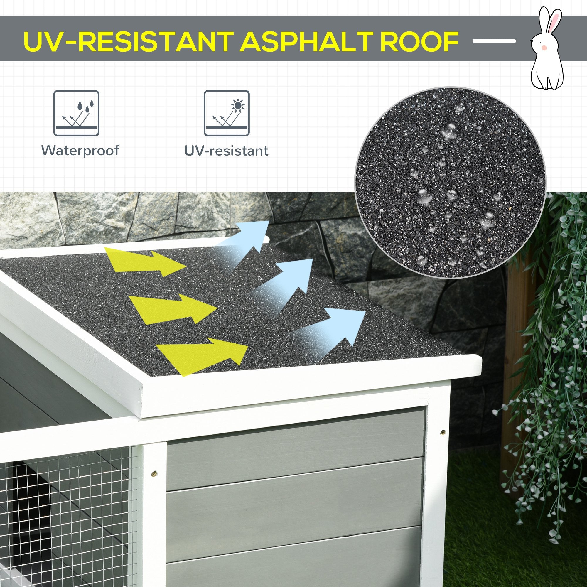Indoor Outdoor Wooden Small Guinea Pigs Hutch with UV-Resistant Asphalt Roof and Water-Repellent Paint