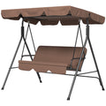 3-Seat Garden Swing Chair with Adjustable Canopy for Patio - Brown