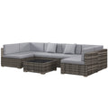 7-Piece PE Rattan Garden Furniture Set with Cushions & Glass Coffee Table - Mixed Grey