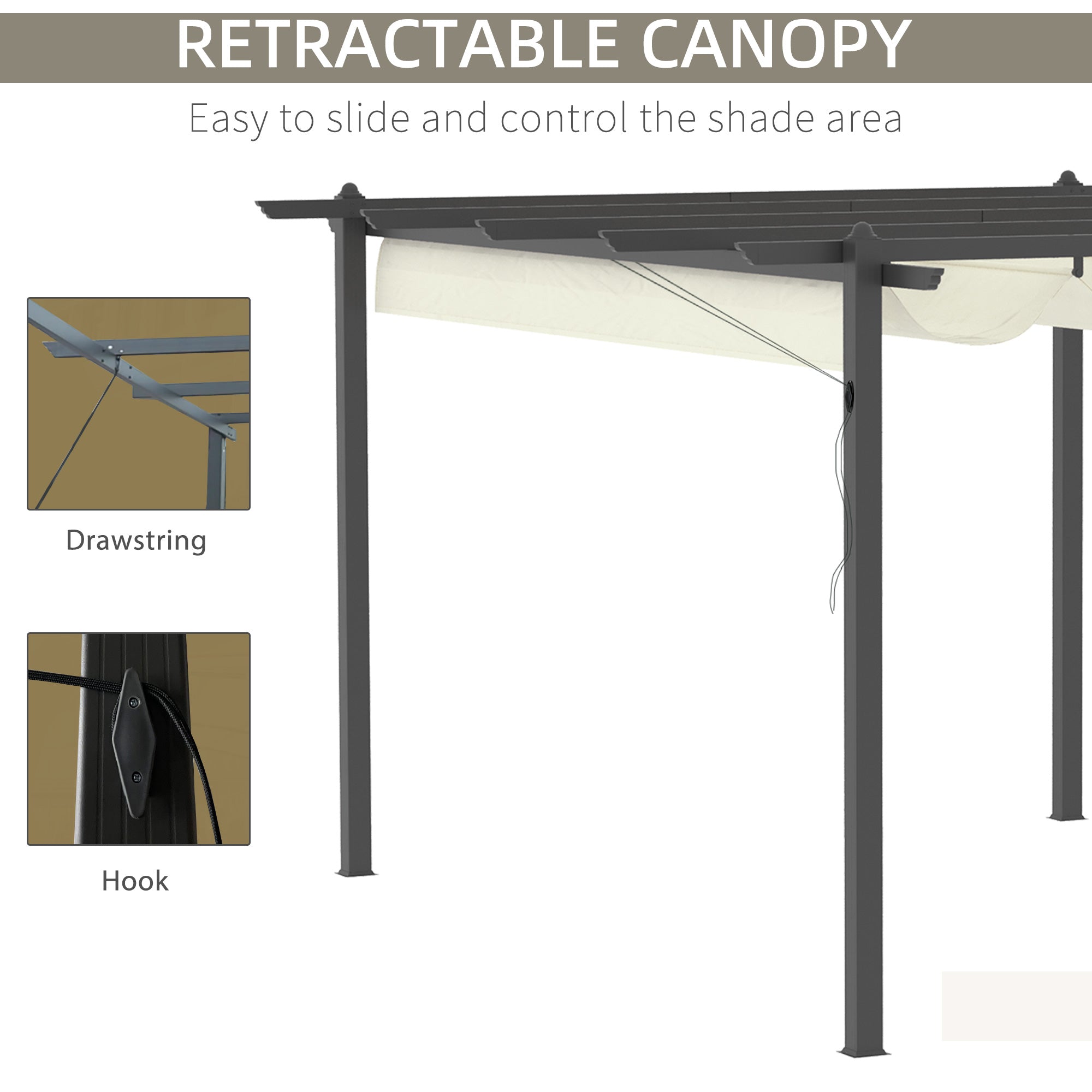 4 x 3(m) Aluminum Pergola Gazebo Garden Shelter with Retractable Roof Canopy for Outdoor, Patio, Cream White