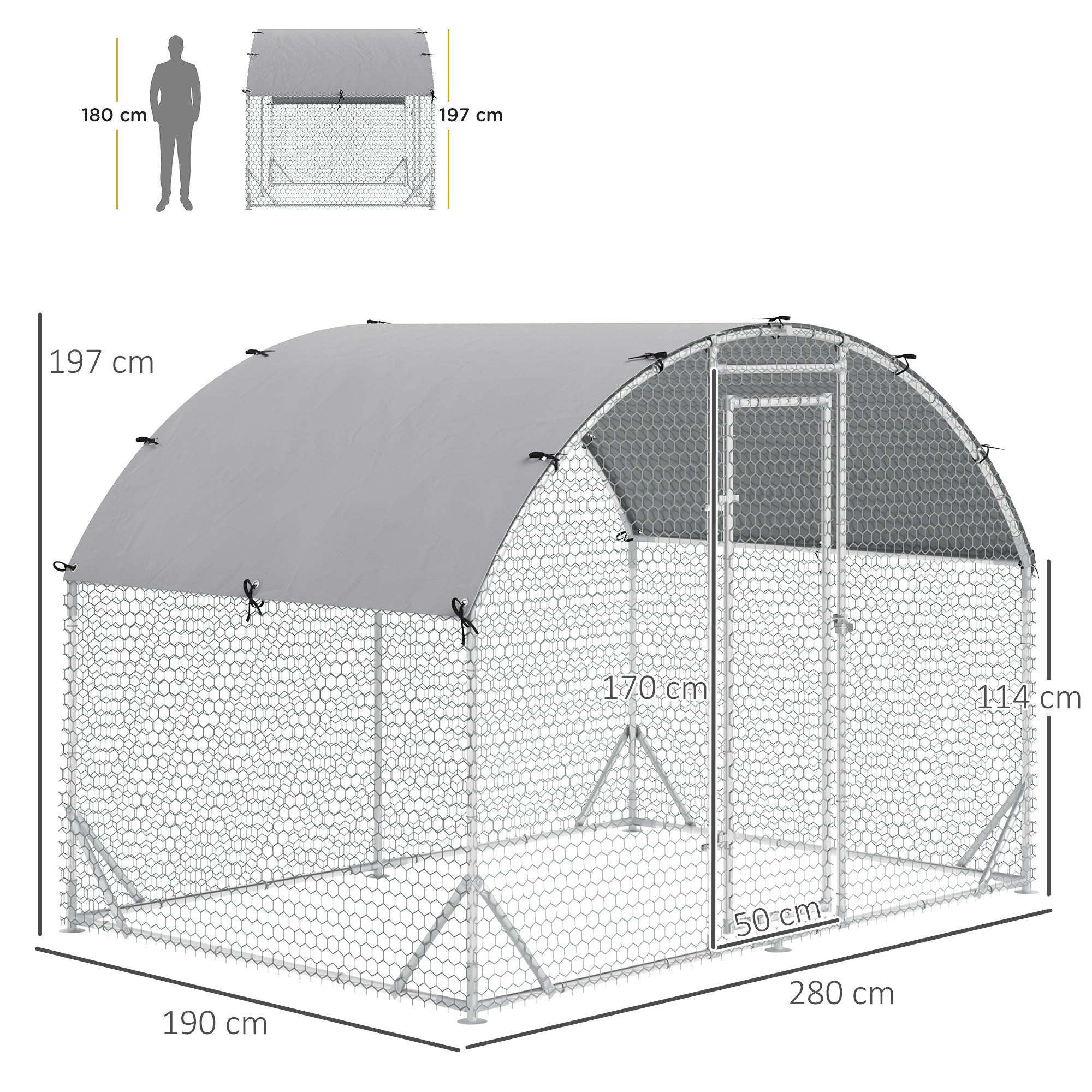 Chicken Run Coop, Galvanized Walk In Chicken House, Hen Poultry House Cage, Rabbit Hutch Playpen w/ Water-Resist Cover Outdoor, 2.8 x 1.9 x 2m